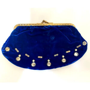 Vintage Celebrity Inc. Velvet Clutch Blue with Silver Rhinestones